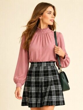 BRAVE SOUL🐞London Y2K Plaid Black White Pleated Mini Skirt S:M